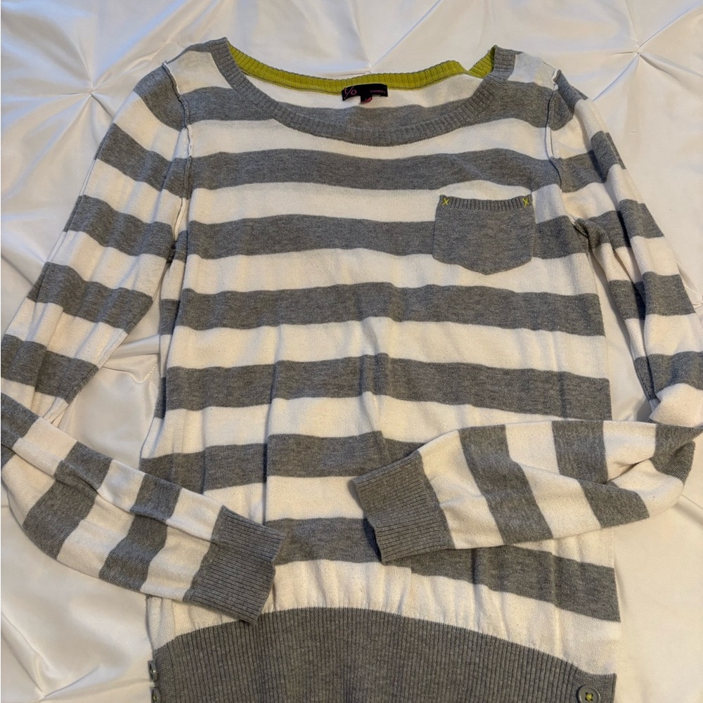 Gray and White Striped Sweater